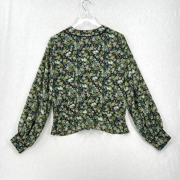SCOTCH AND SODA Floral Printed Sheer Top Large Long Sleeve Tie Front V-neck - Picture 4 of 16